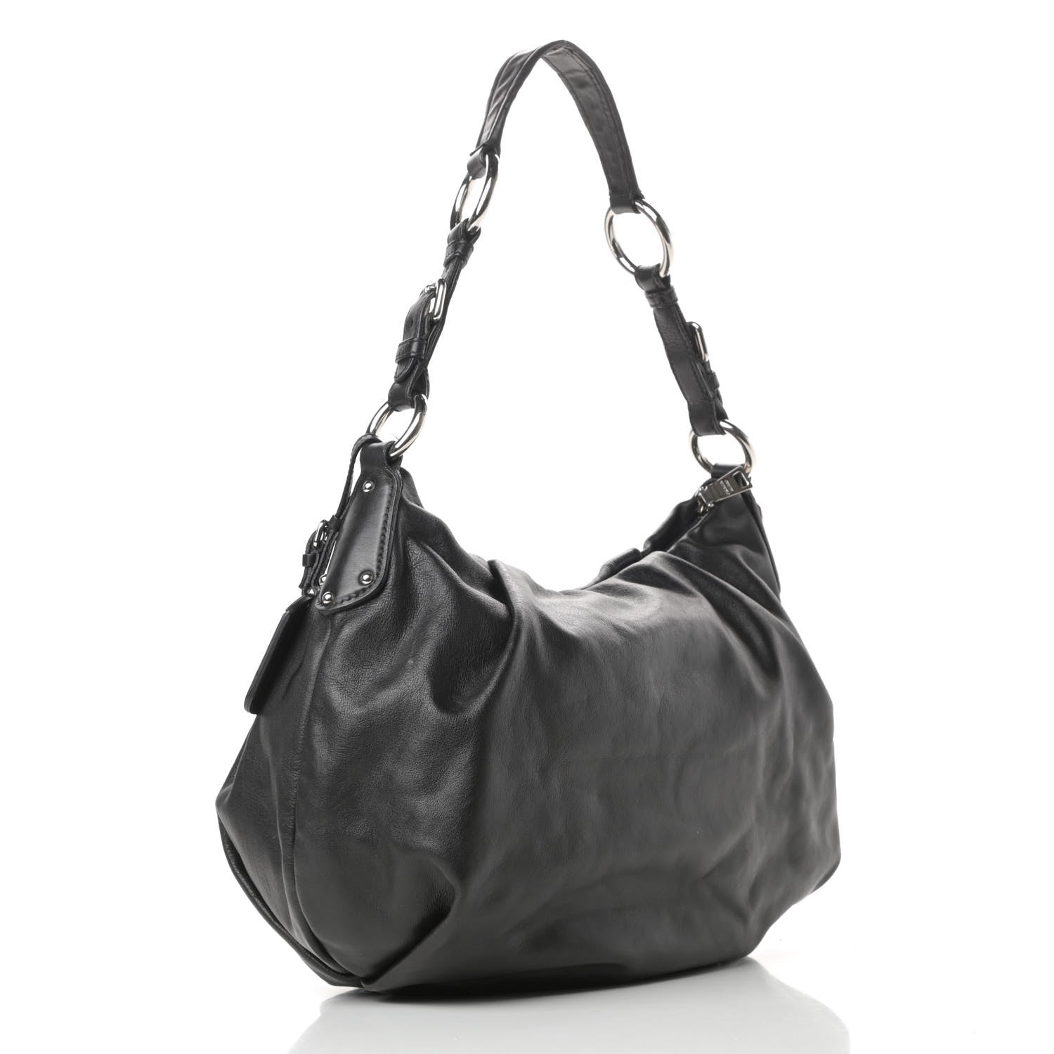 Prada Soft Calfskin Pleated Hobo Black 3 of 15