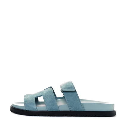 Hermes Suede Goatskin Womens Chypre Sandals 39 Vert d'eau 1 of 9