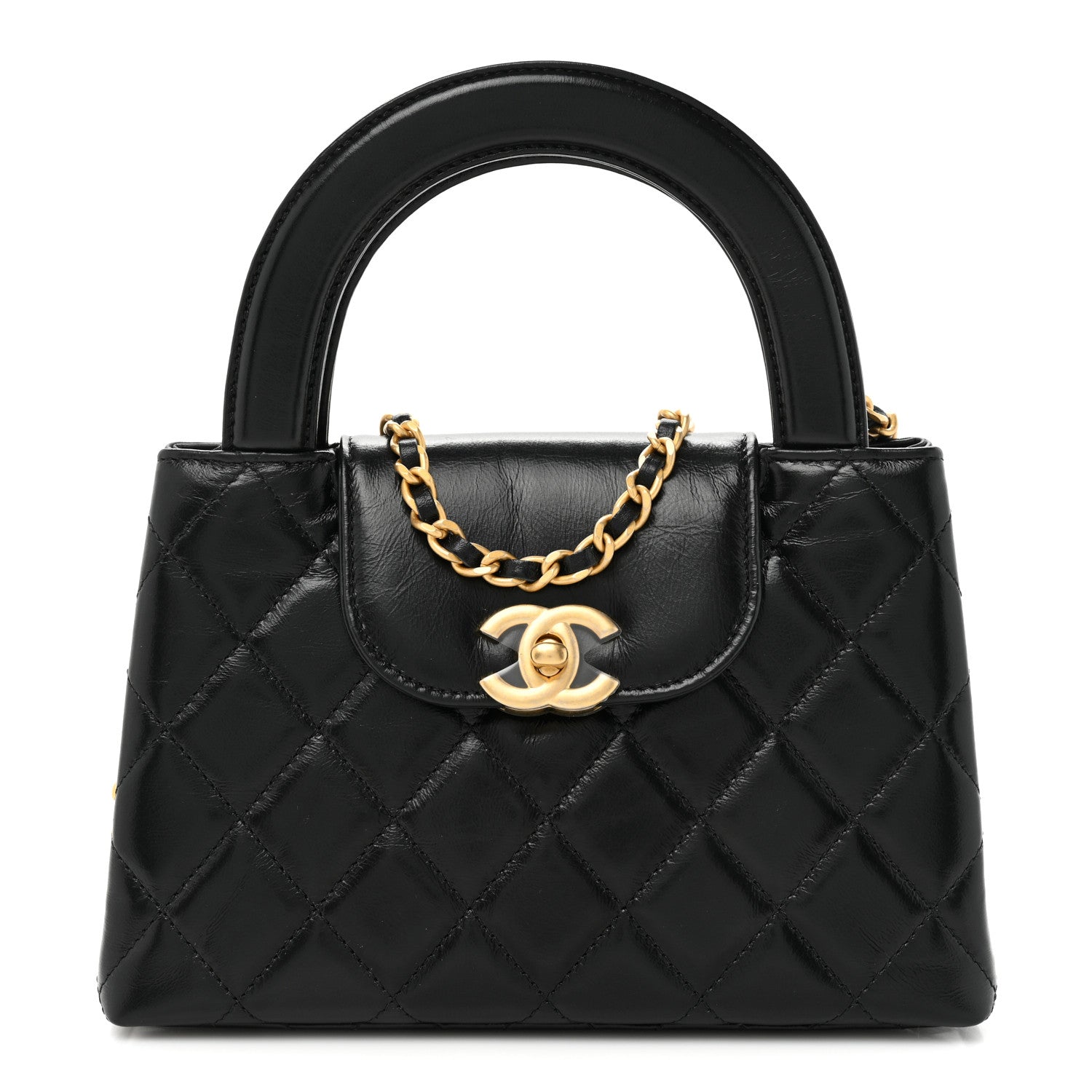 Chanel Shiny Aged Calfskin Quilted Nano Kelly Shopper Black 1 of 9