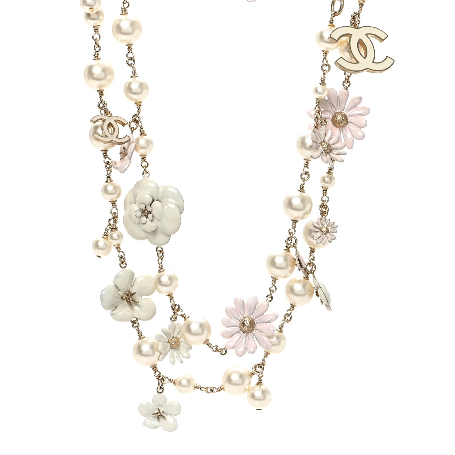Chanel Pearl Enamel CC Camellia Necklace White Gold 1 of 4