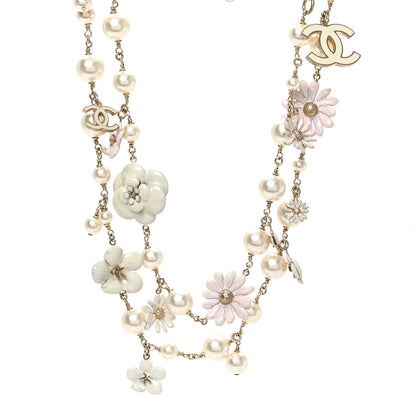 Chanel Pearl Enamel CC Camellia Necklace White Gold 1 of 4