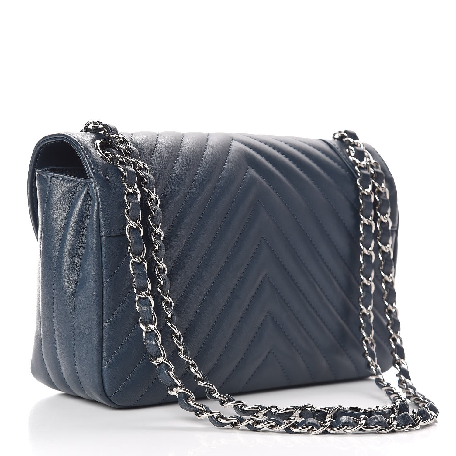 Chanel Lambskin Chevron Medium Single Flap Navy 3 of 10