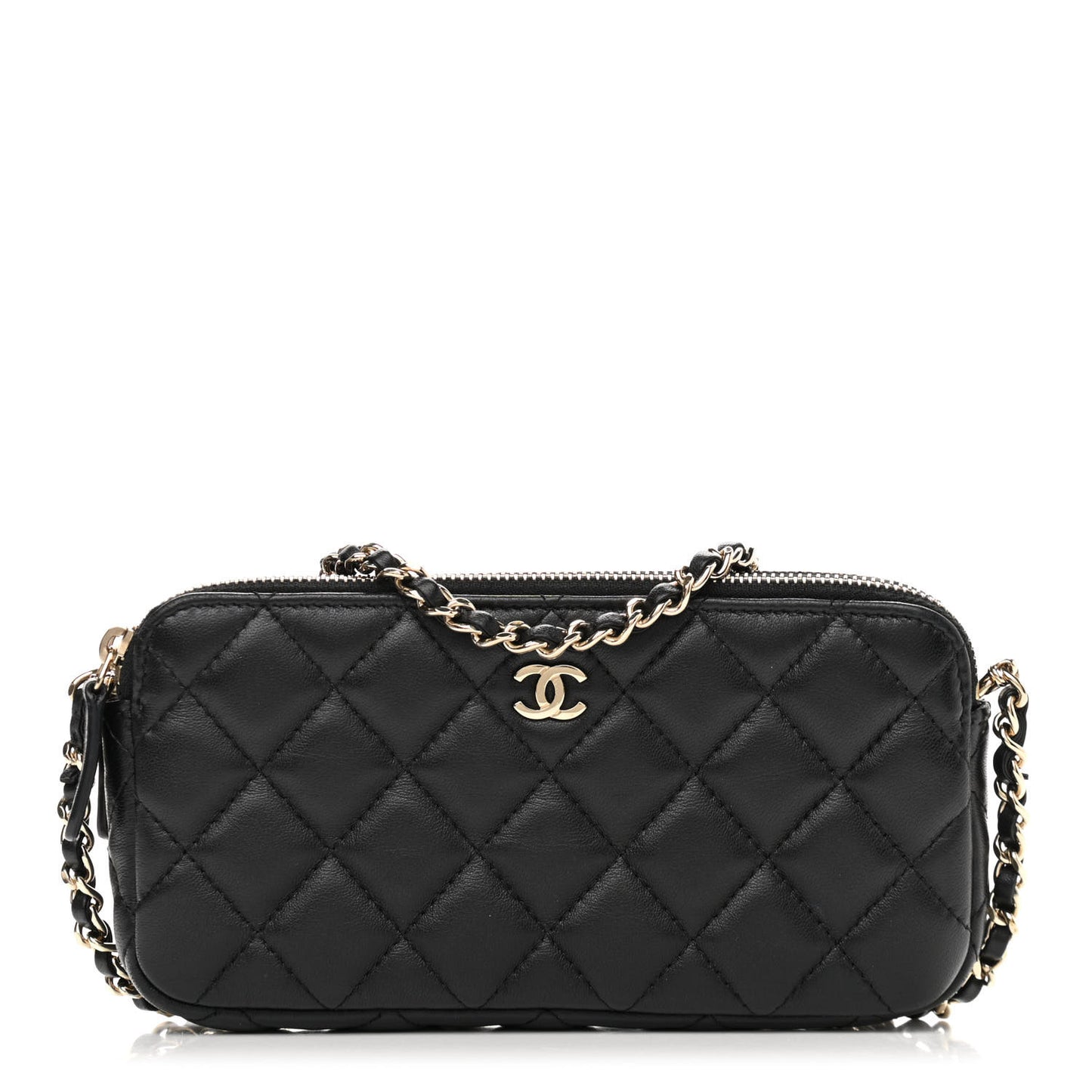 Lambskin Quilted Small Clutch With Chain Black