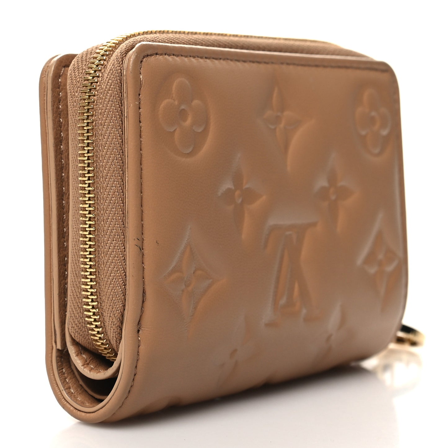 Lambskin Embossed Monogram Lou Coussin Wallet Camel