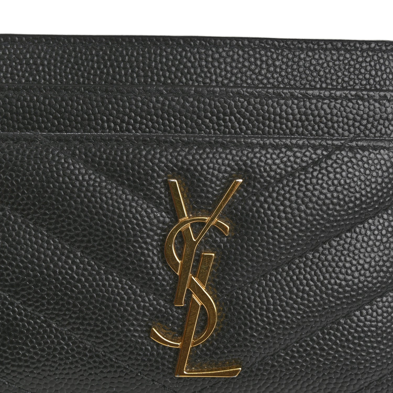 Saint Laurent Grain De Poudre Matelasse Chevron Monogram Credit Card Case Black 8 of 10