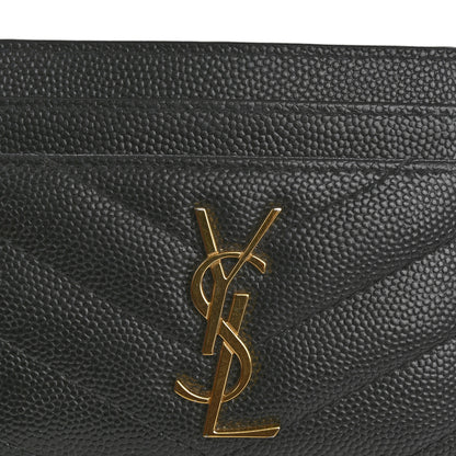 Saint Laurent Grain De Poudre Matelasse Chevron Monogram Credit Card Case Black 8 of 10