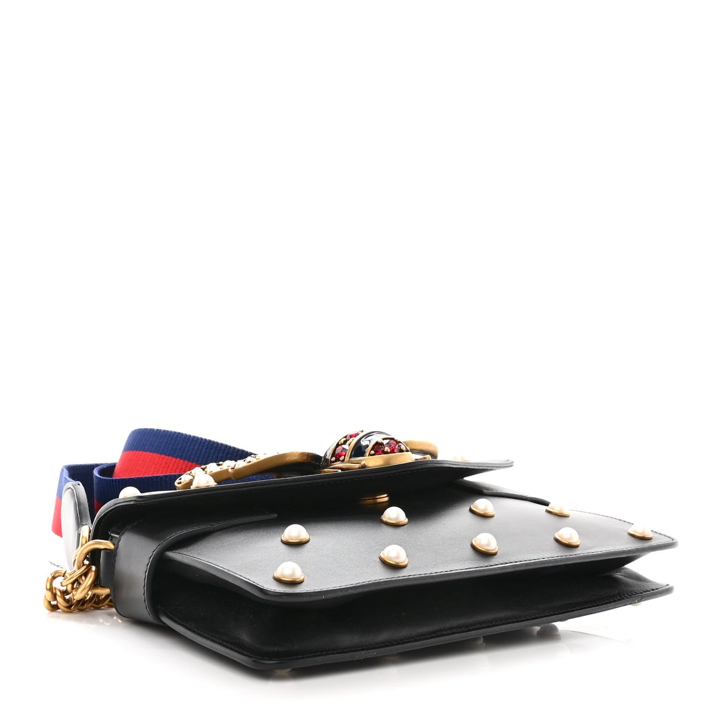 Nappa Pearl Studded Mini Queen Margaret Broadway Shoulder Bag Black