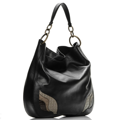 Bottega Veneta Calfskin Crocodile Ostrich Loop Bag Nero Black 3 of 9