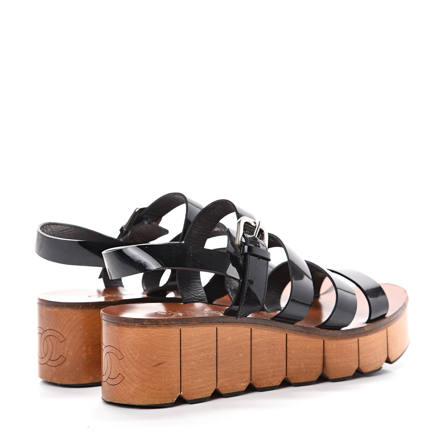Chanel Iridescent Patent Calfskin CC Platform Sandal 37 Black 4 of 13