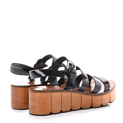 Chanel Iridescent Patent Calfskin CC Platform Sandal 37 Black 4 of 13
