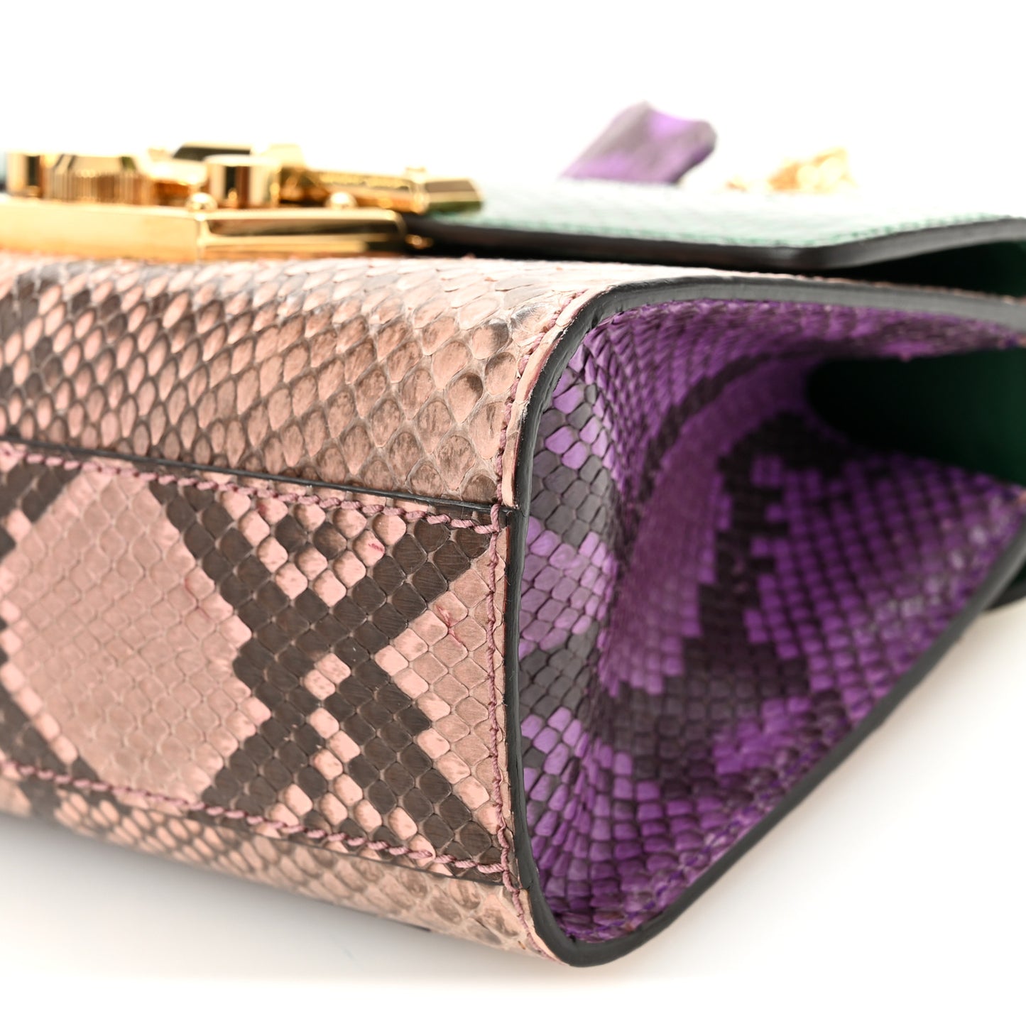 Snakeskin Small Padlock Shoulder Bag Green Pink Purple