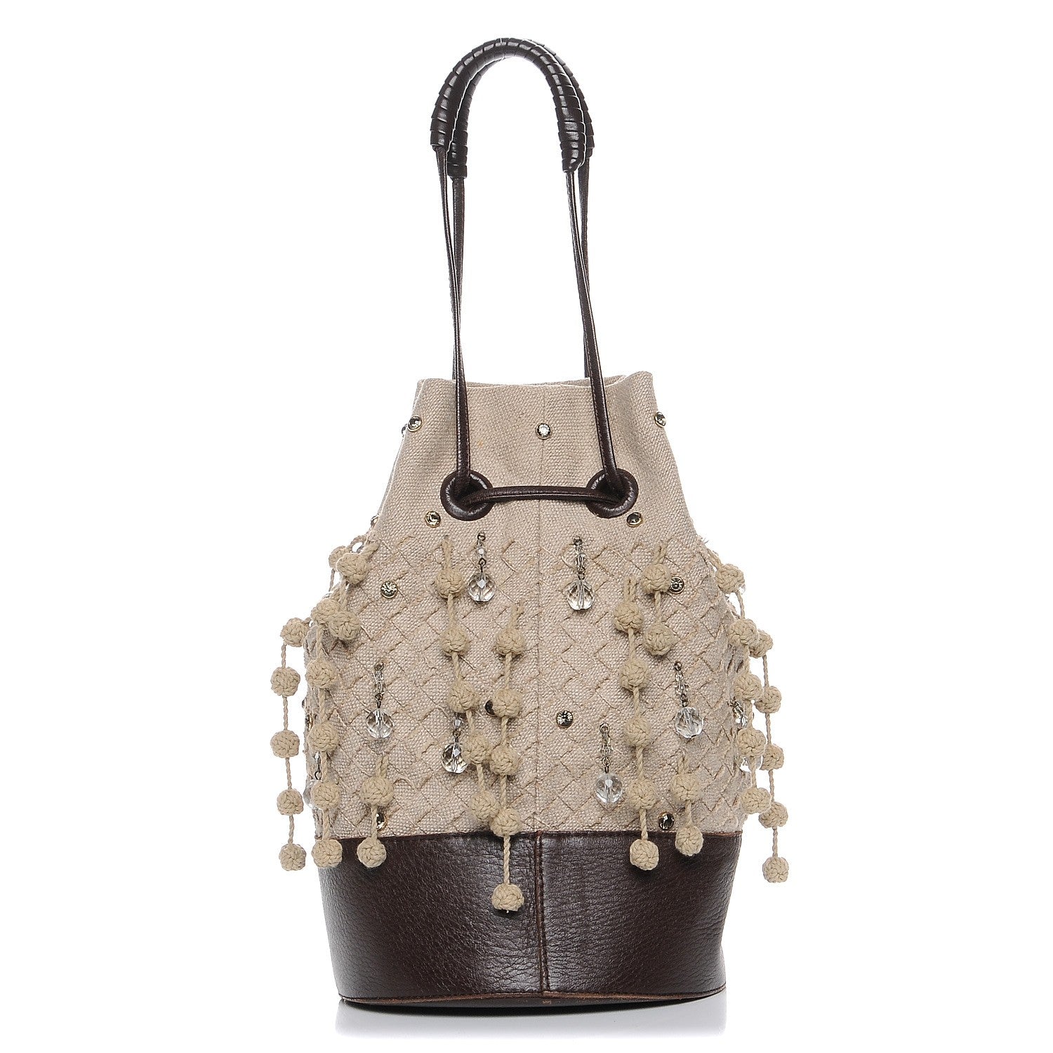Bottega Veneta Canvas Intrecciato Crystal Drawstring Mini Bucket Brown 1 of 11