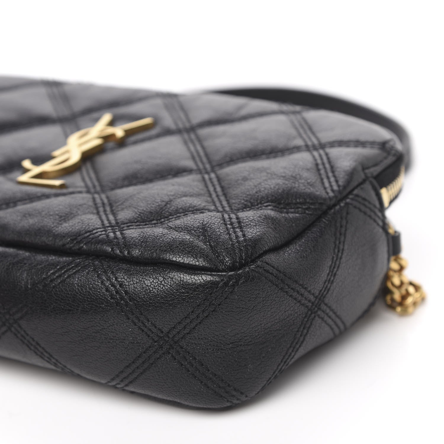 Saint Laurent Grained Lambskin Quilted Mini Becky Double Zip Bag Black 9 of 11