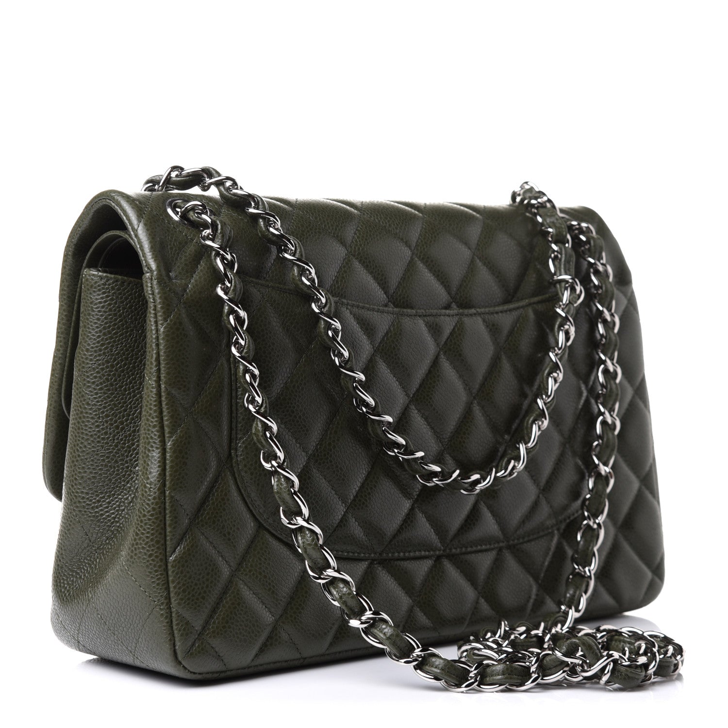 Chanel Caviar Quilted Jumbo Double Flap Dark Green 3 of 11