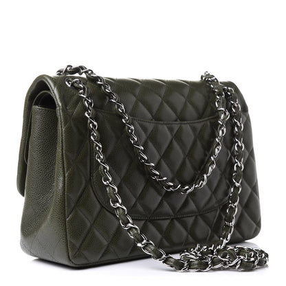 Chanel Caviar Quilted Jumbo Double Flap Dark Green 3 of 11