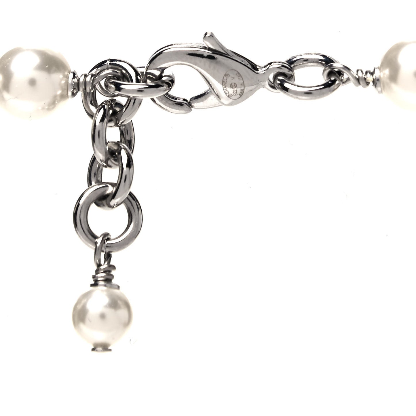 Crystal Pearl CC Long Necklace Silver