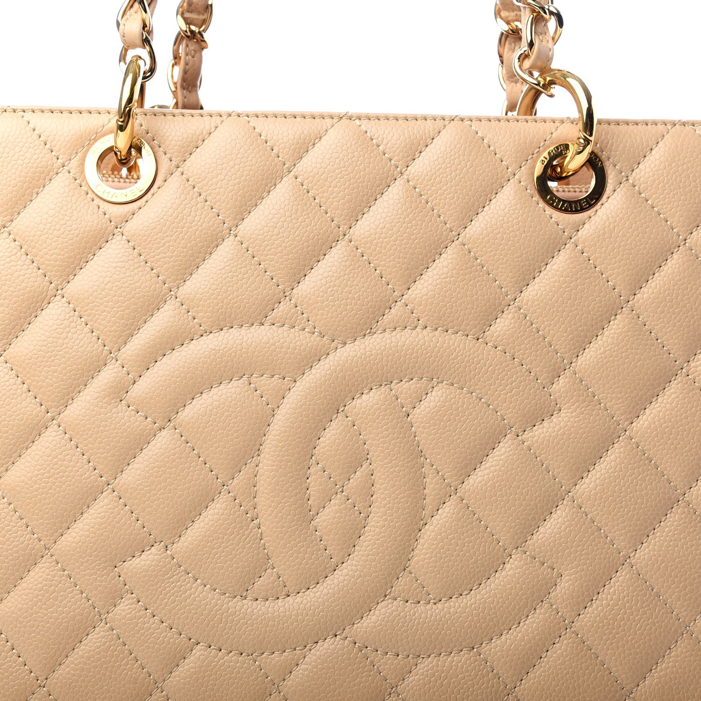 Caviar Quilted Grand Shopping Tote GST Beige
