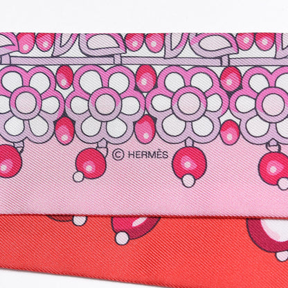 Hermes Silk Parures Des Maharajas Twilly Rouge Grenadine Rose Mauve 5 of 5