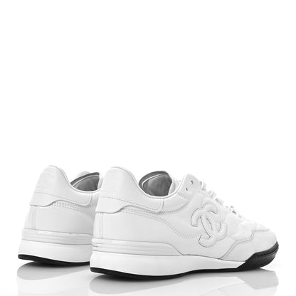 Chanel Shiny Calfskin Suede Quilted CC Logo Sneakers 41 White 5 of 7