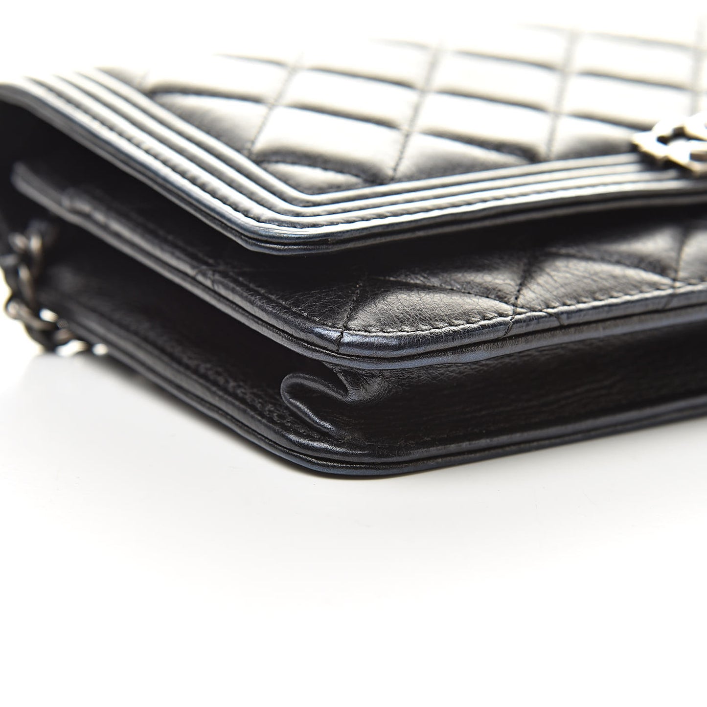 Aged Calfskin Calfskin Quilted Boy Wallet On Chain WOC Black