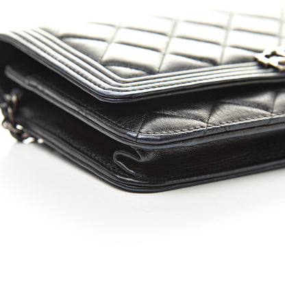 Chanel Aged Calfskin Calfskin Quilted Boy Wallet On Chain WOC Black 11 of 13