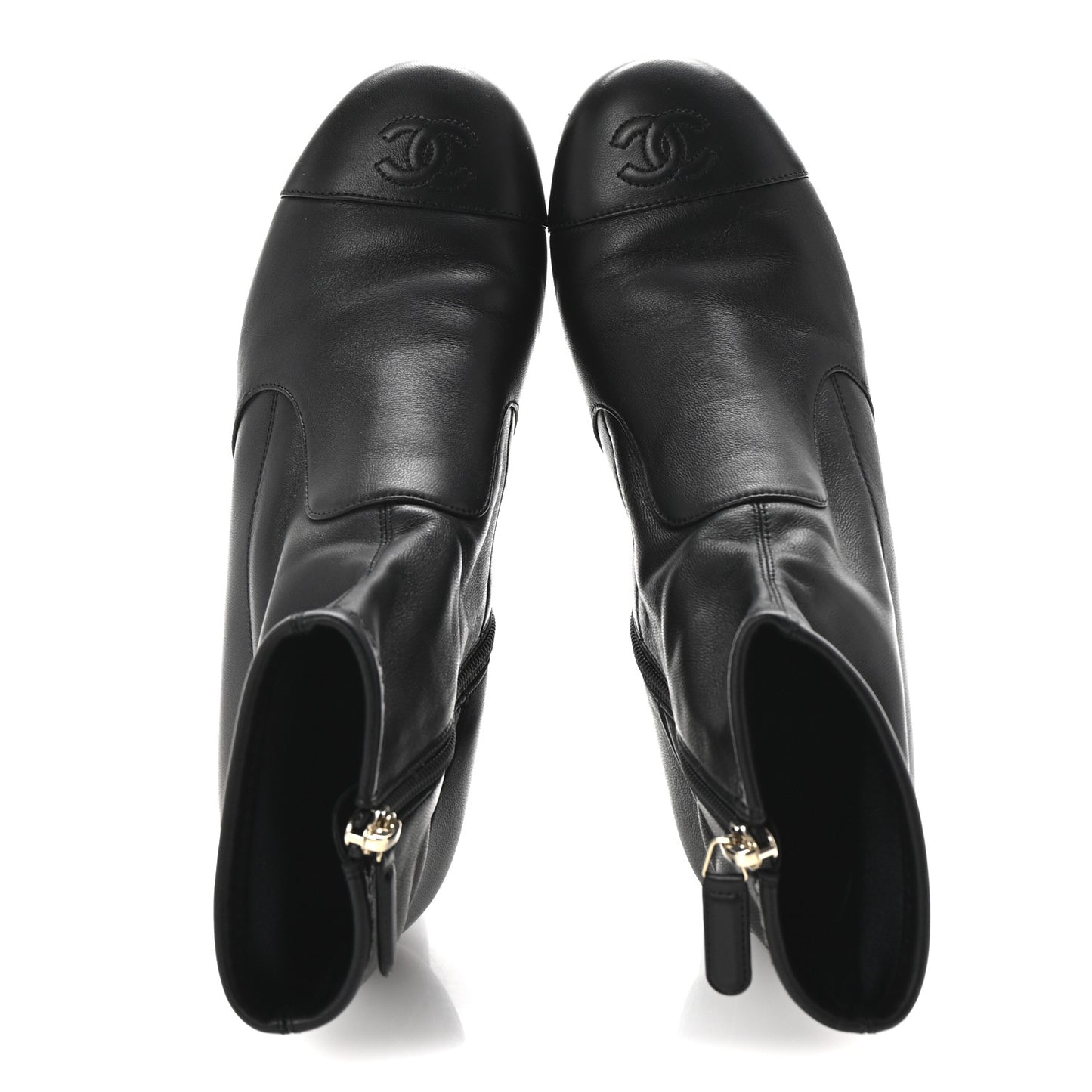 Stretch Lambskin Cap Toe CC Short Boots 38.5 Black