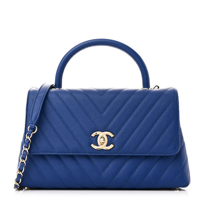 Chanel Caviar Chevron Quilted Small Coco Handle Flap Blue 1 of 12