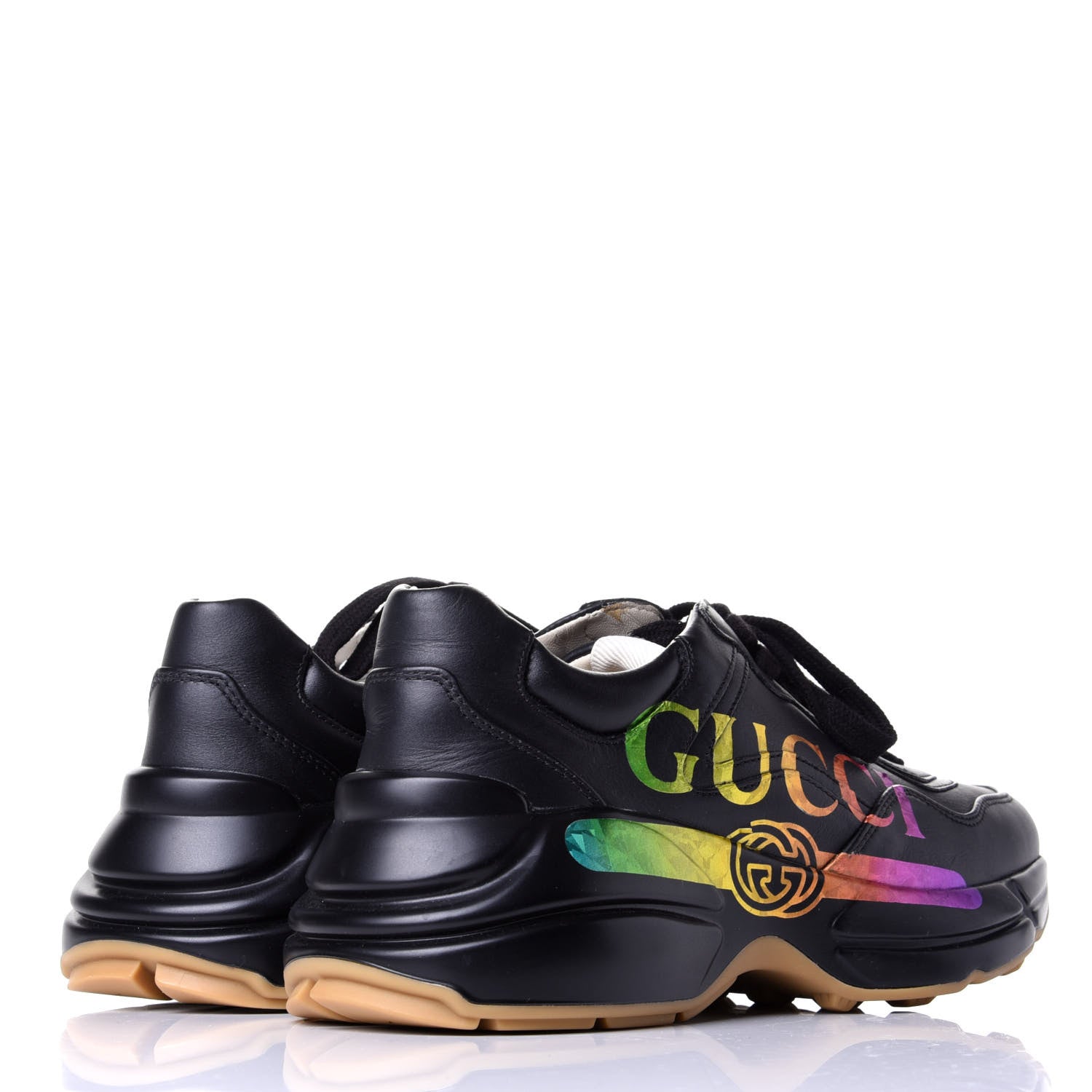 Gucci Calfskin Iridescent Logo Womens Rhyton Sneakers 36 Black 4 of 10