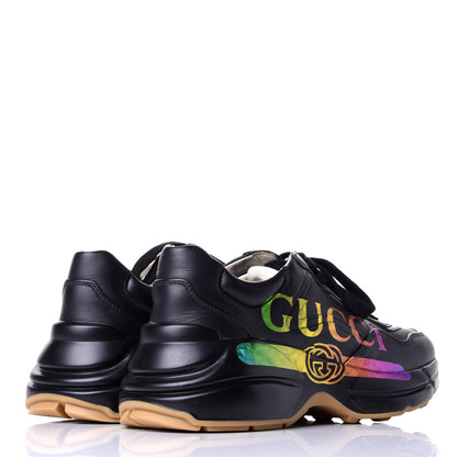 Gucci Calfskin Iridescent Logo Womens Rhyton Sneakers 36 Black 4 of 10