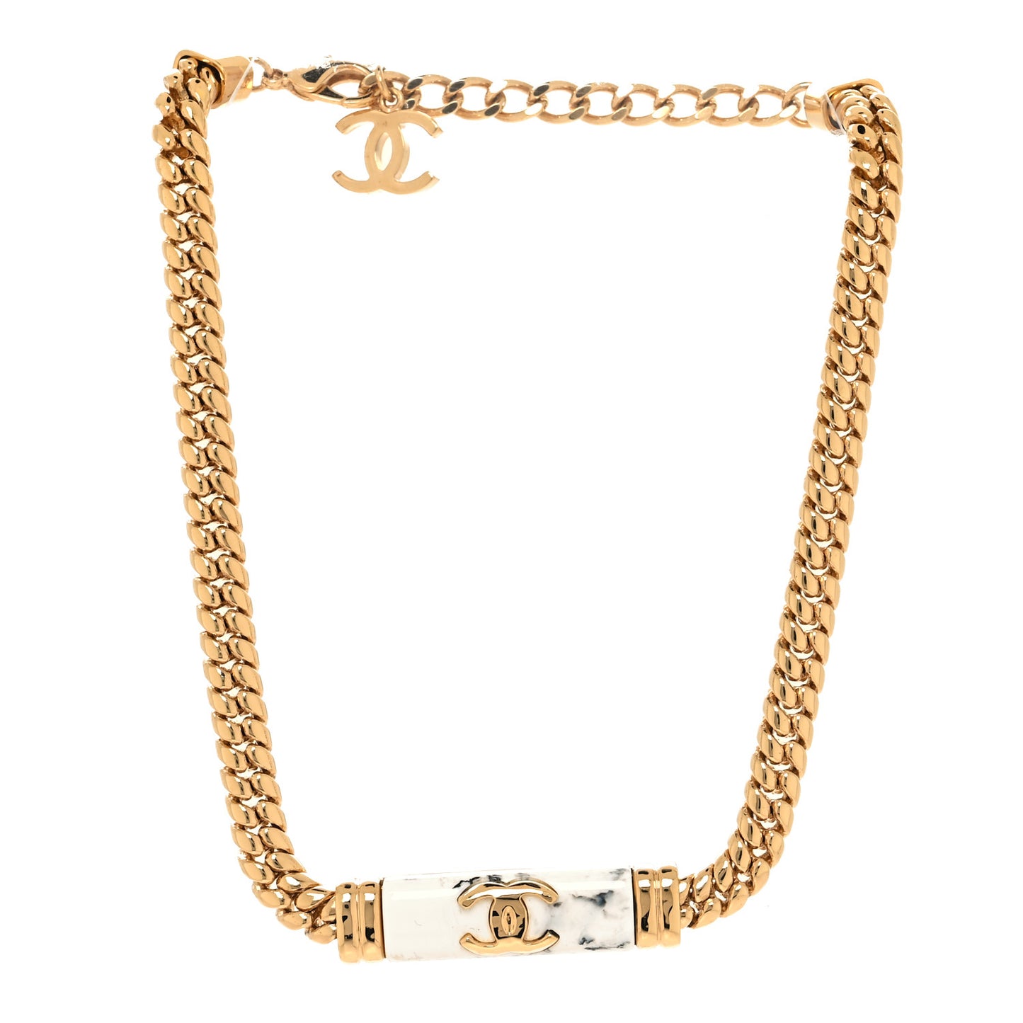 Metal Marble CC Chain Choker Necklace Gold White Gray