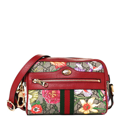 Gucci GG Supreme Monogram Flora Web Mini Ophidia Shoulder Bag Red 1 of 10