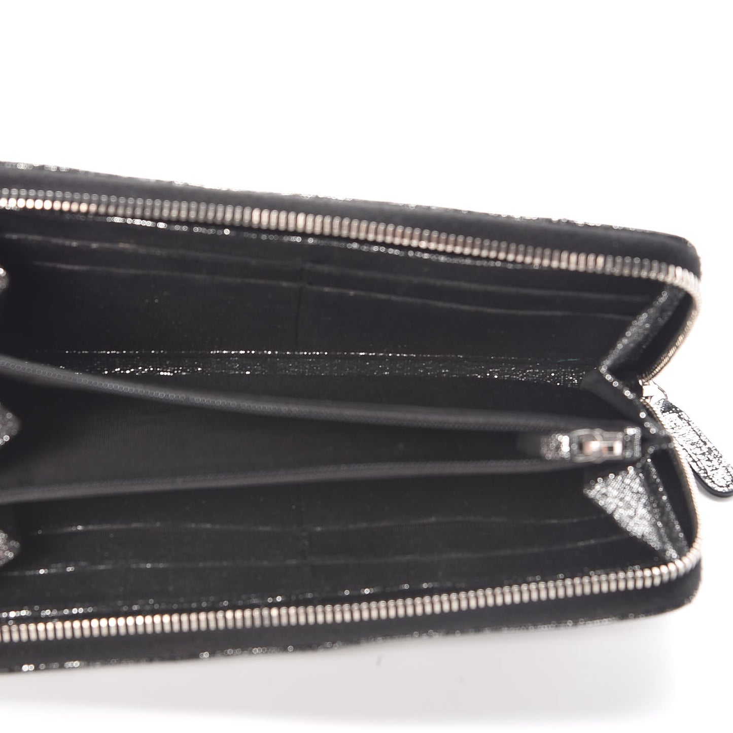 Metallic Fabric Quilted Zip Around Wallet Silver Black