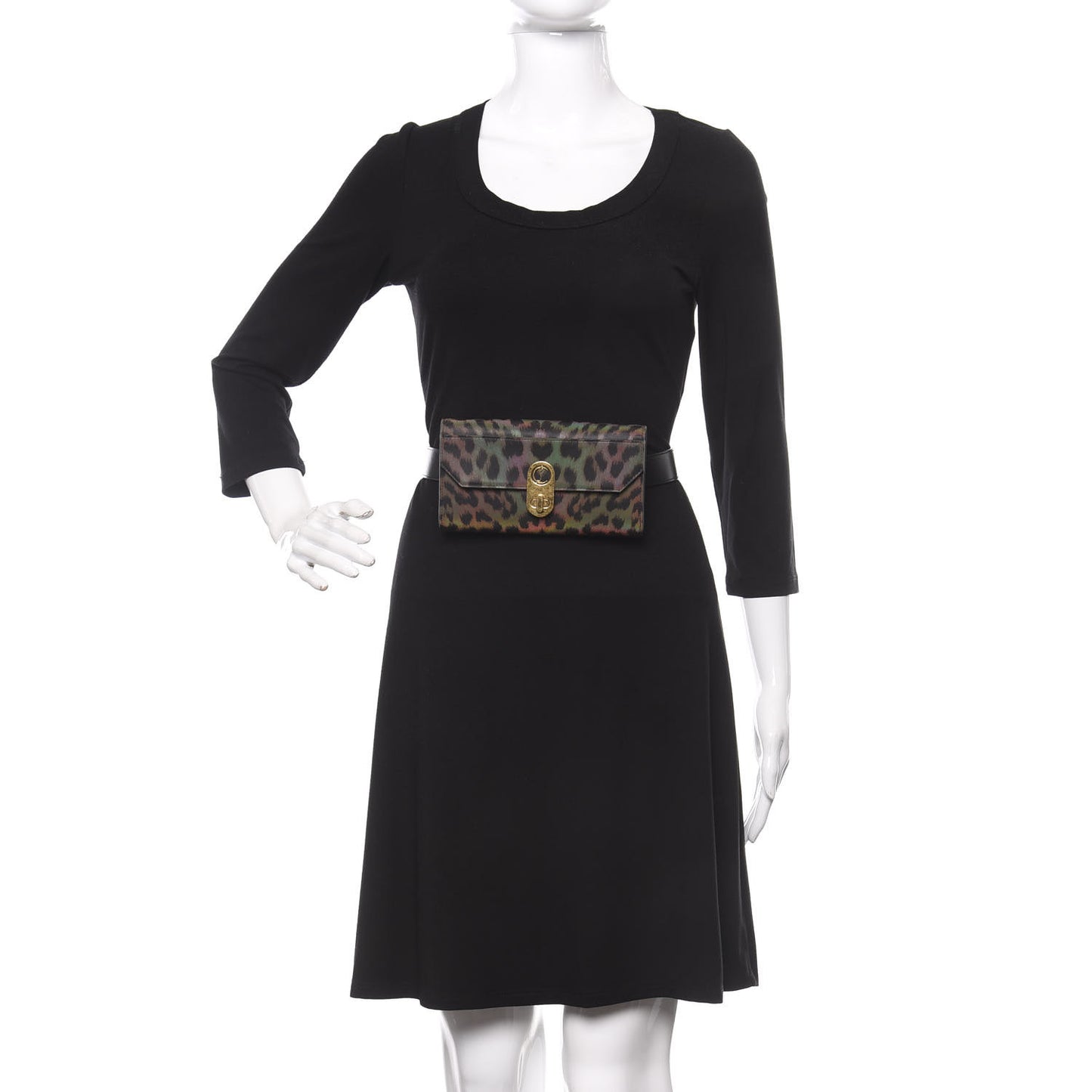 Calfskin Leopard Elisa Belt Bag Black