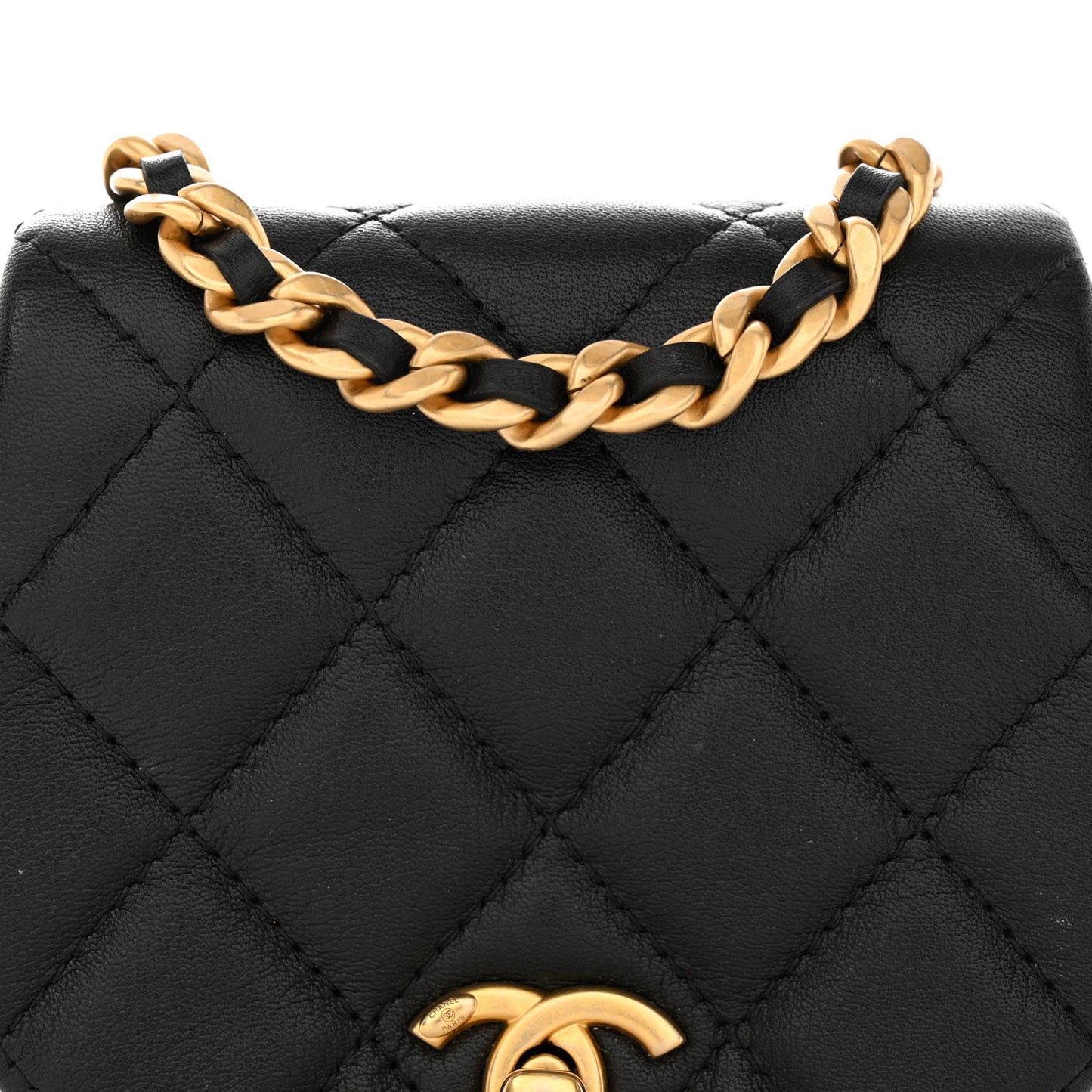 Calfskin Quilted Mini Coco Mail Clutch with Chain Black