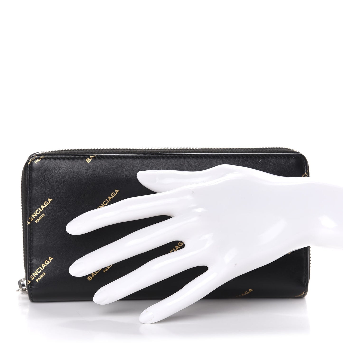 Calfskin Allover Logo Bazar Continental Zip Around Wallet Black Gold