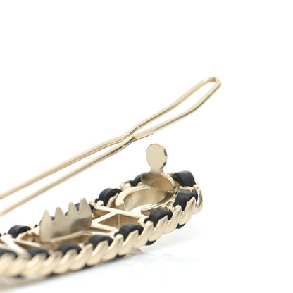 Chanel Metal Lambskin Vintage Allure Logo Hair Clip Black Gold 4 of 6
