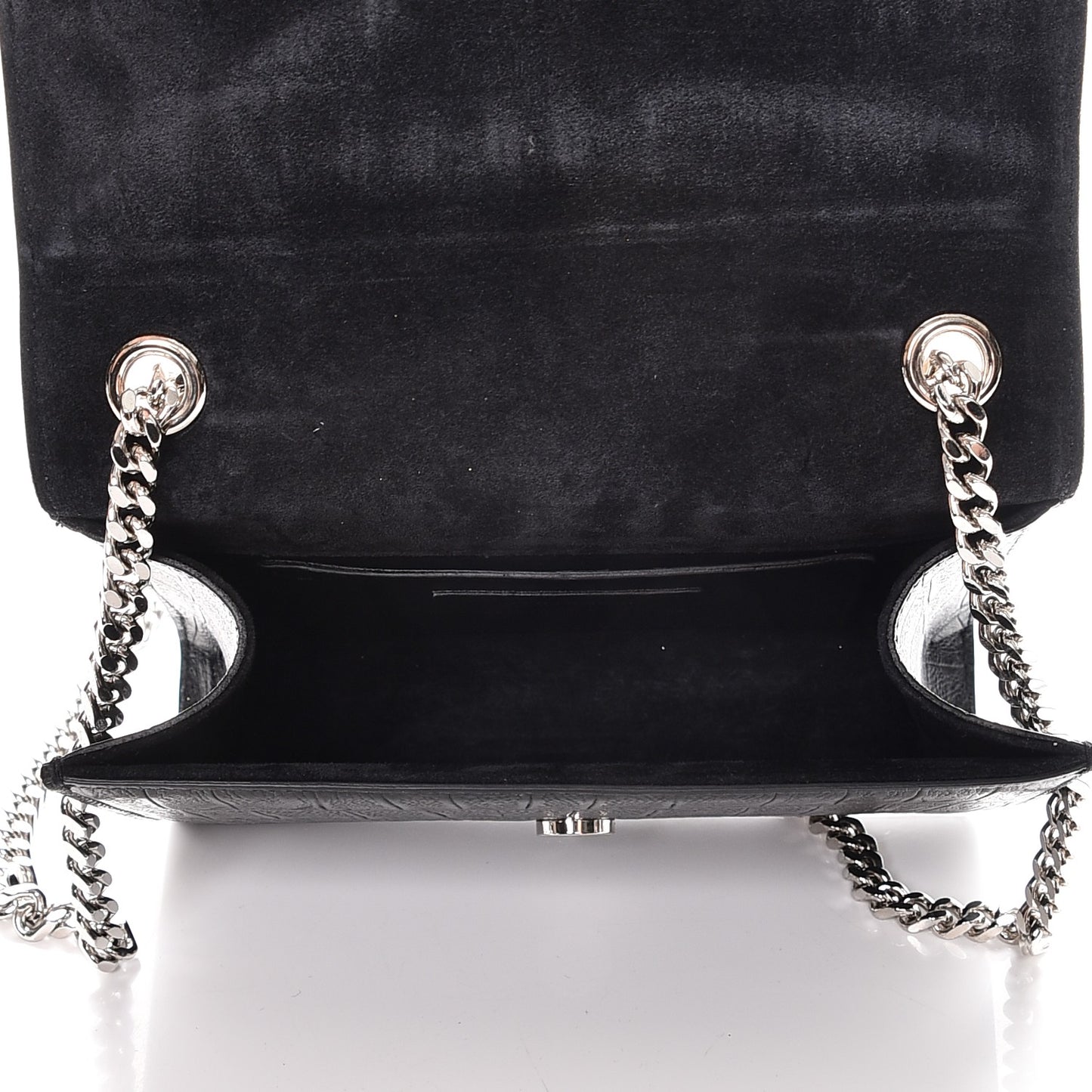 Calfskin Crocodile Embossed Small Classic Monogram Tassel Satchel Black