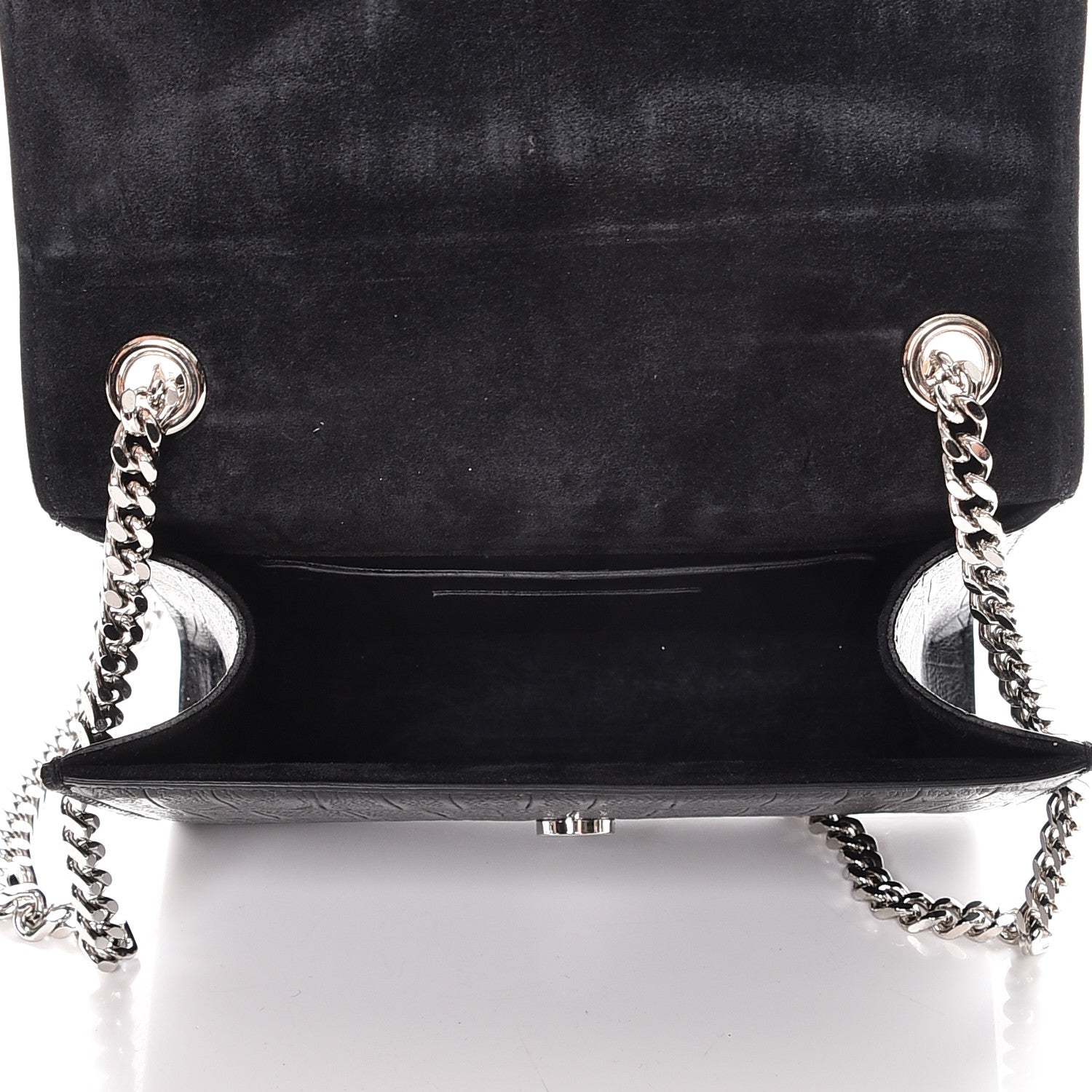 Saint Laurent Calfskin Crocodile Embossed Small Classic Monogram Tassel Satchel Black 5 of 6