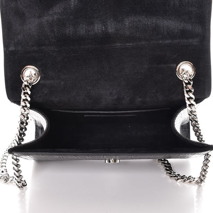 Saint Laurent Calfskin Crocodile Embossed Small Classic Monogram Tassel Satchel Black 5 of 6