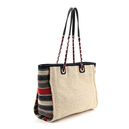 Chanel Striped Canvas Small Deauville Tote Beige 3 of 10