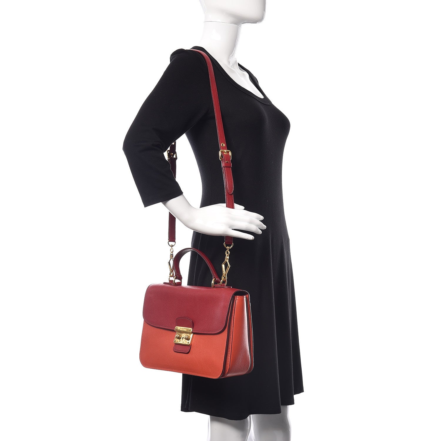 Miu Miu Goatskin Madras Bi-Color Shoulder Bag Mandarino Rubino 2 of 13