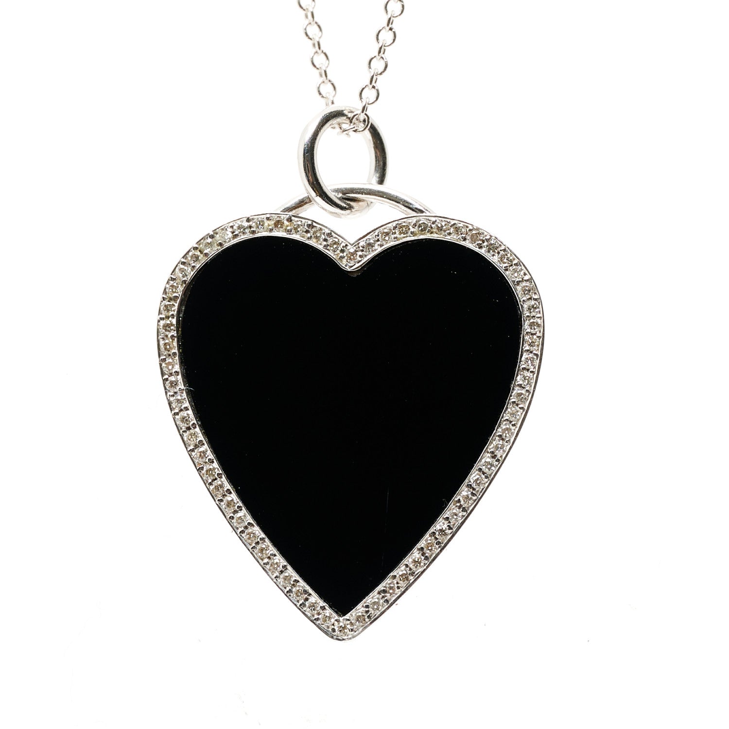 Jennifer Meyer 18K White Gold Diamond Black Onyx Heart Pendant Necklace 7 of 8