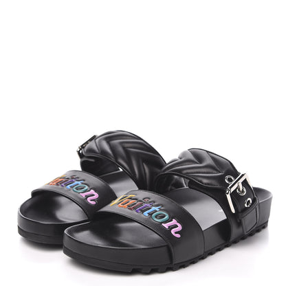 Louis Vuitton Calfskin New Wave Bom Dia Mule Sandals 37 Black 3 of 9