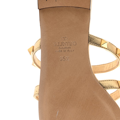 Valentino Garavani Metallic Nappa Rockstud Caged Flat Slide Sandals 35.5 Antique Brass 6 of 7