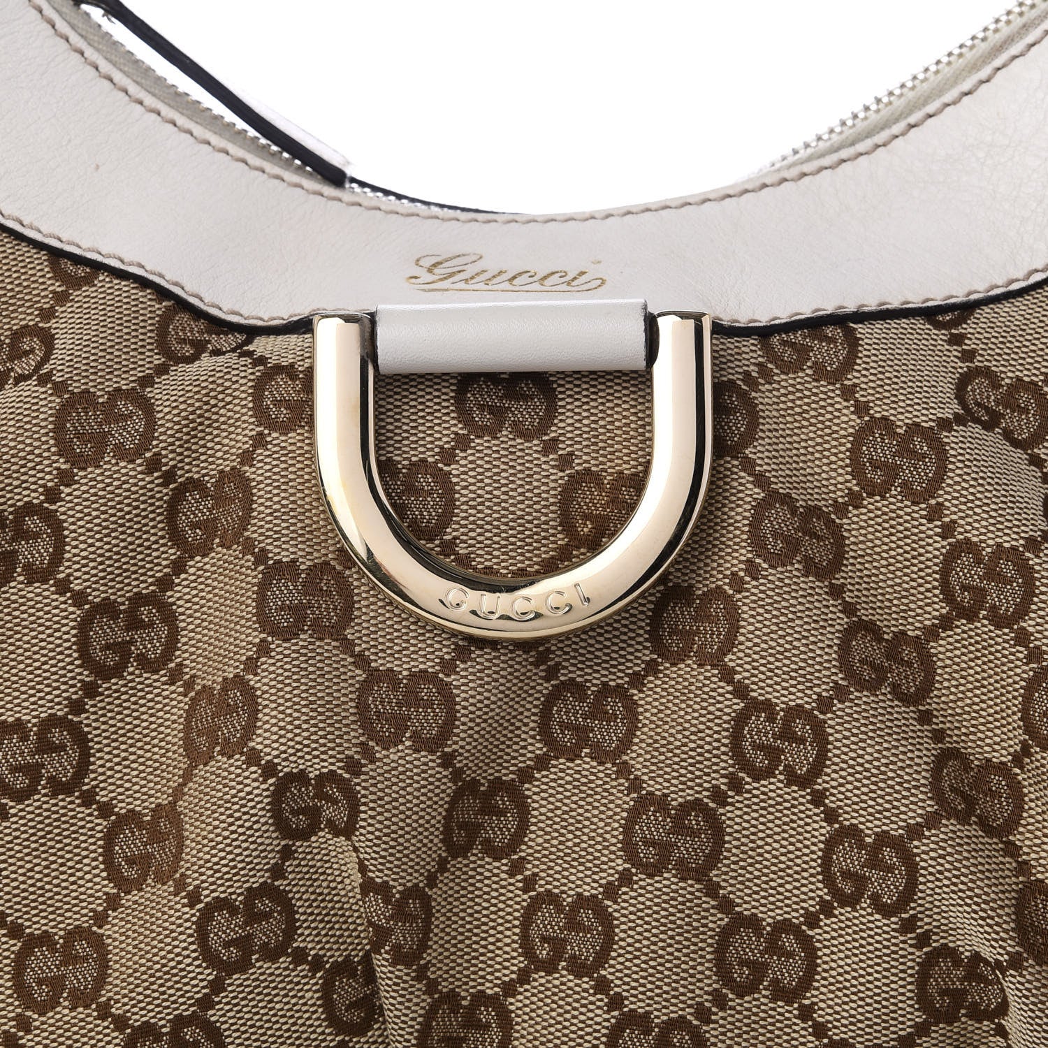 Gucci Monogram Medium D Gold Ring Hobo White 8 of 9