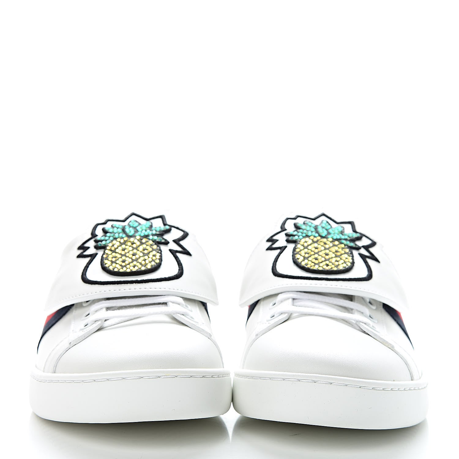 Gucci Calfskin Ayers Crystal Web Pineapple Embroidered Womens New Ace Sneakers 39 White 2 of 10