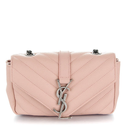 Saint Laurent Grained Calfskin Matelassé Chevron Monogram Classic Baby Chain Bag Pale Pink 1 of 7