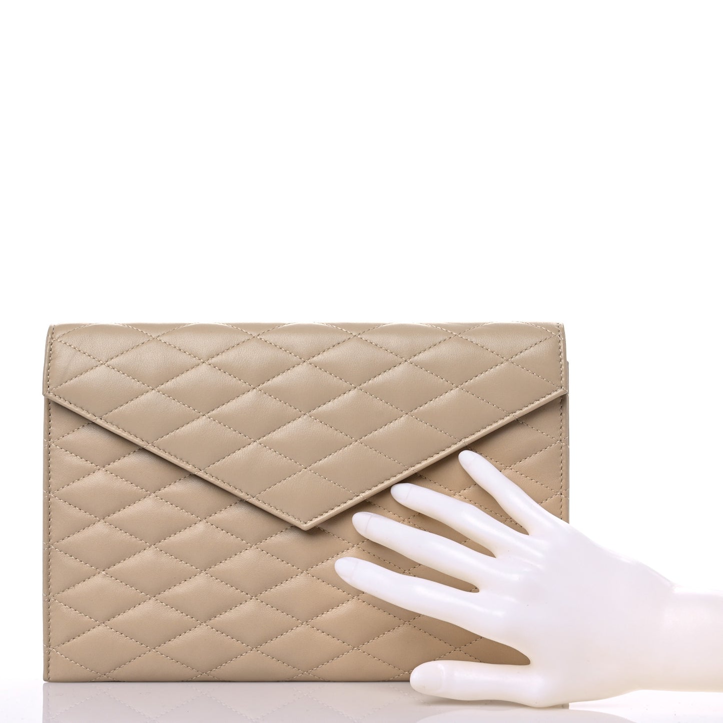 Lambskin Quilted Envelope Clutch Beige