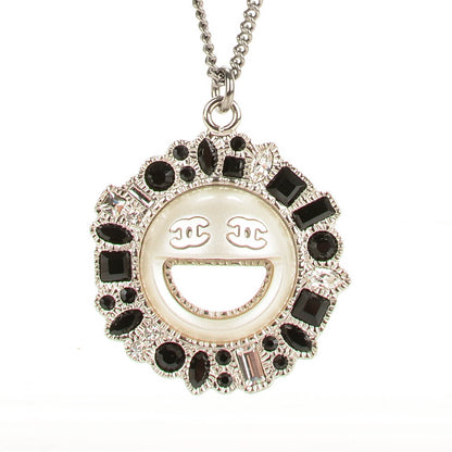 Chanel Crystal CC Smiley Emoji Pendant Necklace Silver 3 of 6