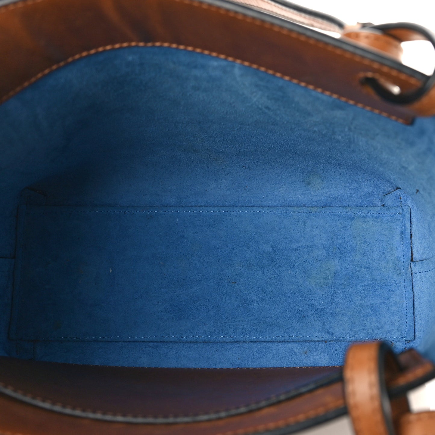 Calfskin Double Handle Square Tote Camel Capri Blue